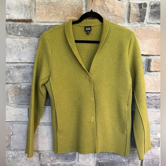 Eileen Fisher Women's Olive Felted Wool Cardigan - Picture 1 of 6